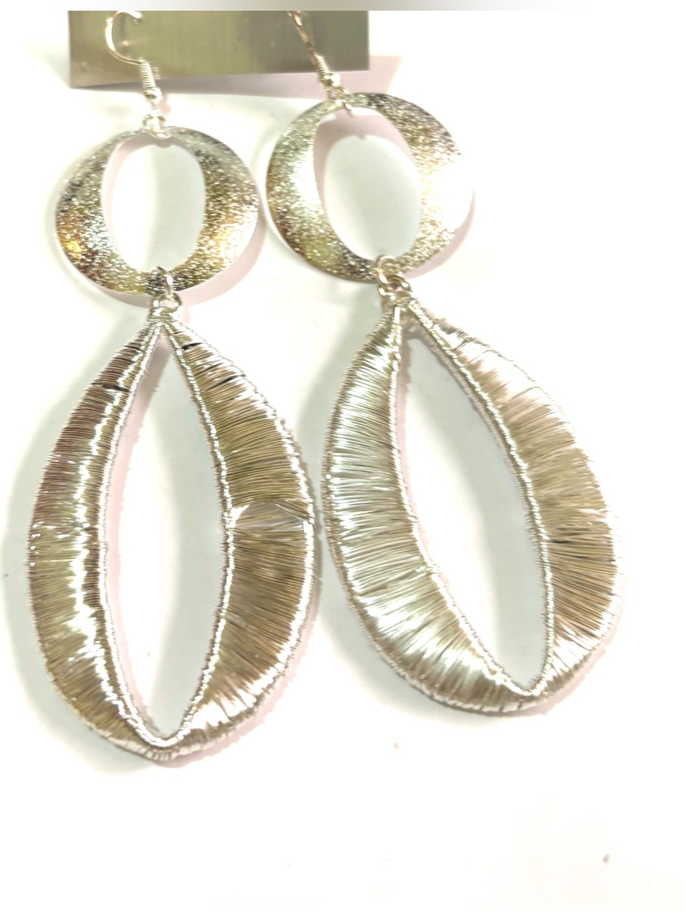 Fashion Jewelry Silver Textured Drop Hoop Earrings - Women Jewelry